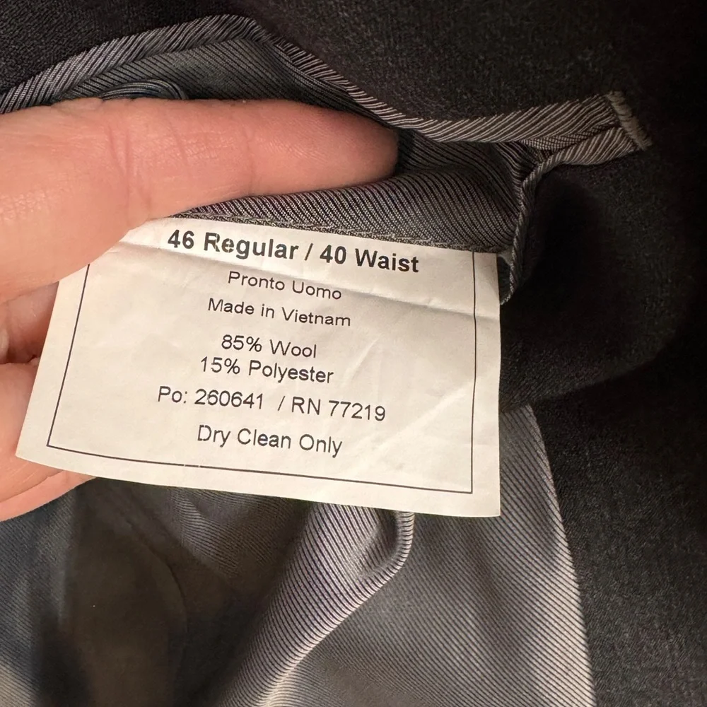 Pronto Uomo Men’s Charcoal Gray 2 Button Suit Jacket Blazer 46R Wool Blend